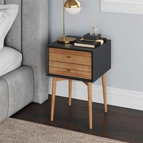 img 4 attached to Nathan James Harper Mid-Century Side, 2-Drawer Nightstand: Stylish Storage Table in Black/Brown Wood