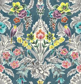 img 4 attached to NuWallpaper NU3037 Summer Love Teal Peel & Stick Wallpaper, Multi-Color Design, Multicolor