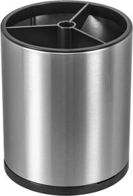 img 4 attached to 🍴 Large Stainless Steel Kitchen Utensil Holder with Drain Holes - 360° Rotating Countertop Utensil Caddy Organizer Crock with Detachable Top and Base Accessories