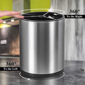 img 3 attached to 🍴 Large Stainless Steel Kitchen Utensil Holder with Drain Holes - 360° Rotating Countertop Utensil Caddy Organizer Crock with Detachable Top and Base Accessories