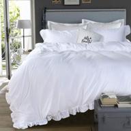 🛏️ vintage aesthetic french country queen bed set - qsh white ruffle duvet cover queen, 100% washed cotton farmhouse shabby boho chic comforter quilt cover, extra soft & breathable 3-piece bedding. logo