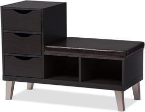 img 2 attached to Baxton Studio Arielle Modern Wood Shoe Storage Bench with 3 Drawers, Padded Leatherette Seating and 2 Open Shelves in Dark Brown