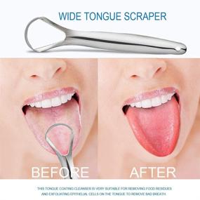 img 3 attached to 👅 2 Pack Wide Tongue Scraper & Upgraded Metal Tongue Cleaner- Medical Grade Stainless Steel Tongue Cleaner for Adults & Kids with Travel Case. Reduce Bad Breath & Enjoy Fresher Breath in Seconds