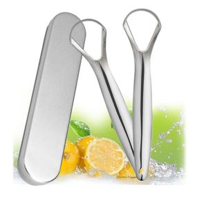 img 4 attached to 👅 2 Pack Wide Tongue Scraper & Upgraded Metal Tongue Cleaner- Medical Grade Stainless Steel Tongue Cleaner for Adults & Kids with Travel Case. Reduce Bad Breath & Enjoy Fresher Breath in Seconds