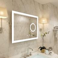 petushouse 36 x 28 inch led lighted bathroom mirror with 5.5 inch 3x lighted magnifier, wall mounted white light dimmable anti-fog memory button cri>90 5mm copper free mirrors, horizontal logo