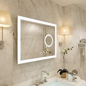 img 4 attached to PetusHouse 36 X 28 Inch LED Lighted Bathroom Mirror with 5.5 Inch 3X Lighted Magnifier, Wall Mounted White Light Dimmable Anti-Fog Memory Button CRI>90 5MM Copper Free Mirrors, Horizontal