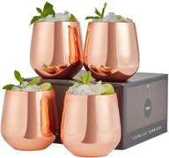 🍷 vonshef copper stemless wine glasses, stainless steel tumbler 12oz - set of 4 double wall insulated wine tumblers with gift box logo