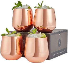 img 4 attached to 🍷 VonShef Copper Stemless Wine Glasses, Stainless Steel Tumbler 12oz - Set of 4 Double Wall Insulated Wine Tumblers with Gift Box