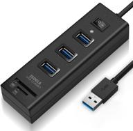 🔌 zedela usb 3.0 hub with sd card reader - 3 port usb 3.0 adapter + sd/tf/micro sd card reader - 5gbps sd to usb adapter for computer (windows, imac, macbook pro/air, ideapad) with power switch logo