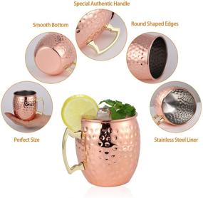 img 1 attached to 🍺 Kitcherish Set of 4 Moscow Mule Mugs - Large 18 oz Size [Gift Set] | Hammered Copper Mugs with Stainless Steel Lining | Pure Copper Plating Cups featuring Gold Brass Handles | Ideal for Cold Drinks (copper mug set of 4)