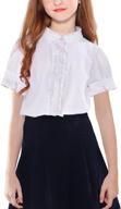 🌸 maoo garden girls' short-sleeve cotton blouses with ruffle collar and button down closure – casual uniform shirts logo