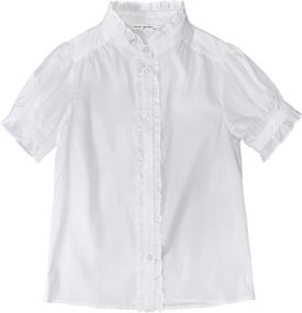 img 2 attached to 🌸 Maoo Garden Girls' Short-Sleeve Cotton Blouses with Ruffle Collar and Button Down Closure – Casual Uniform Shirts