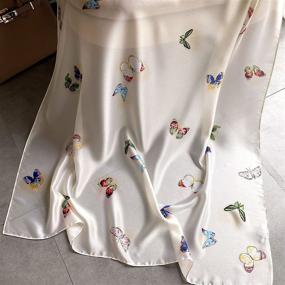 img 1 attached to 🦋 Silky Satin Butterfly Print Long Scarf Shawls Wraps for Elegantly Classy Women by Alice