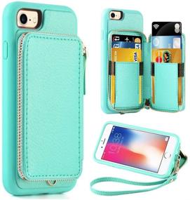 img 4 attached to 📱 ZVE Wallet Case for Apple iPhone 8 and iPhone 7, 4.7 inch, Blue Zipper Wallet Case with Credit Card Holder Slot Handbag Purse Wrist Strap Protective Case for iPhone 8/7/SE(2020), 4.7 inch