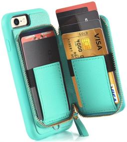 img 2 attached to 📱 ZVE Wallet Case for Apple iPhone 8 and iPhone 7, 4.7 inch, Blue Zipper Wallet Case with Credit Card Holder Slot Handbag Purse Wrist Strap Protective Case for iPhone 8/7/SE(2020), 4.7 inch