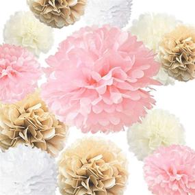 img 4 attached to 🎉 Vidal Crafts Party Tissue Paper Pom Poms Kit - Set of 20 Pieces (14", 10", 8", 6" Paper Flowers) for Wedding, Birthday, Baby Shower, Nursery or Playroom Decorations - Pink, Champagne, Ivory, White