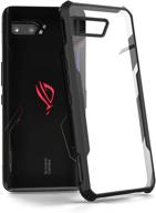 armor shockproof case with tpu frame and built-in dust cover for asus rog phone 2 - clear pc back, air trigger compatible (case only) logo