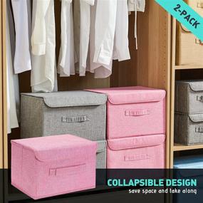 img 1 attached to 📦 Foldable Storage Box Set - 2 Storage Boxes, Bins with Lids - Ideal for Home Office, Toys, Clothes, Paper & Books - Pink