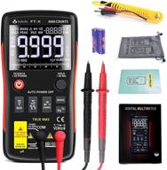 portable auto-ranging digital multimeter tester - 9999 counts with frequency counter, voltage, current, resistance, capacitance, diode, temperature - includes protective bag logo