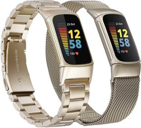 img 4 attached to Премиум браслеты из нержавеющей стали для Fitbit Charge 5 - 2-пакетные металлические + сетчатые магнитные браслеты KOREDA.