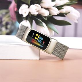 img 1 attached to Премиум браслеты из нержавеющей стали для Fitbit Charge 5 - 2-пакетные металлические + сетчатые магнитные браслеты KOREDA.