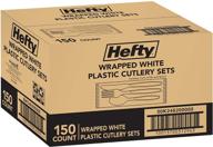 hefty heavy-duty disposable flatware set - individually wrapped plastic cutlery, 150 pieces, white logo