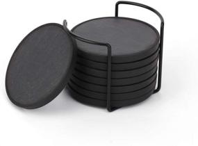 img 4 attached to Durable Slate Stone Drink Coasters Holder: Keep Your Tabletops Protected in Style!