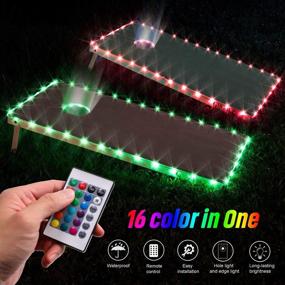 img 3 attached to LED Cornhole Lights: Remote Control Edge and Ring LED Lights - 16 Color Change - Perfect Addition for Nighttime Bean Bag Toss Cornhole Games at the Family Backyard - 2 Sets