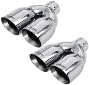 img 4 attached to 🔼 Set of 2 Upower Dual Exhaust Tips Tailpipe 2.5" Inlet 3.5" Outlet 9.5" Length – Polished Stainless Steel – 1.2mm Double Wall Slant Edge