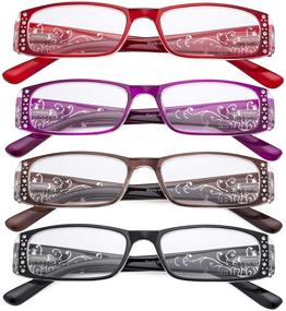 img 3 attached to Stylish Eyekepper 4 Pack Ladies Laser Pattern Reading Glasses with Crystals - Elegant Floral Design for Women Reading +1.00