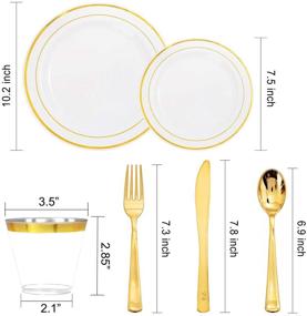 img 3 attached to 🥂 Premium 400-Piece Gold Plastic Dinnerware Set for Weddings & Parties - Plates, Cutlery, Cups, Bowls, and Napkins