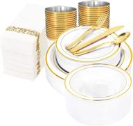 🥂 premium 400-piece gold plastic dinnerware set for weddings & parties - plates, cutlery, cups, bowls, and napkins logo