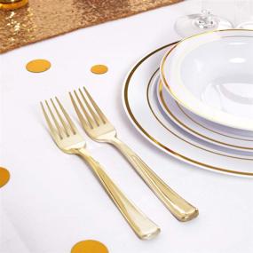 img 1 attached to 🥂 Premium 400-Piece Gold Plastic Dinnerware Set for Weddings & Parties - Plates, Cutlery, Cups, Bowls, and Napkins