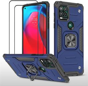 img 4 attached to ZMONE Moto G Stylus 5G Case with Screen Protector [2 Pack] - Military Grade Heavy Duty Shockproof Case Cover with Magnetic Ring Kickstand - Blue