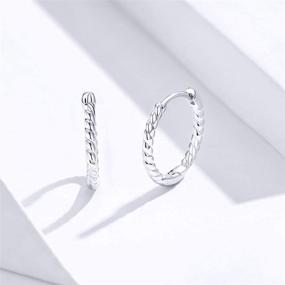 img 1 attached to 💎 Sparkling Sterling Silver Twisted Rope Hoop Earrings - Dainty 13mm Mini Circle Huggie Earrings for Women & Girls