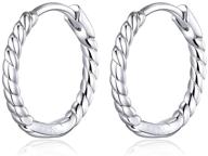 💎 sparkling sterling silver twisted rope hoop earrings - dainty 13mm mini circle huggie earrings for women & girls logo