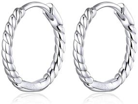 img 4 attached to 💎 Sparkling Sterling Silver Twisted Rope Hoop Earrings - Dainty 13mm Mini Circle Huggie Earrings for Women & Girls