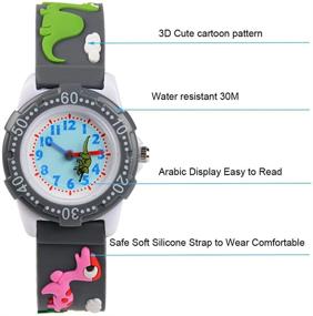 img 3 attached to Venhoo Kids Watches: Cute 3D Cartoon Waterproof Silicone Wrist Watch for Boys - Gray Dinosaur