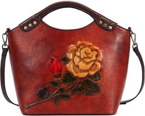 img 4 attached to 👜 Genuine Leather Handbag for Women - Retro Style Satchel with Matching Wallet