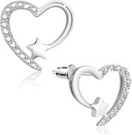 💎 stunning sterling silver heart earrings: hypoallergenic cz studs for girls & women logo