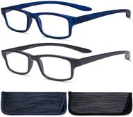 blue light blocking reading glasses for men and women - 2 pack computer readers, lightweight eyewear in blue/black logo