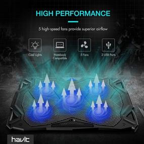 img 3 attached to 🔵 Havit Laptop Cooling Pad - Quiet Cooler with 5 Fans, 2 USB Ports - Portable Stand with LED Light for 14-17 Inch Laptop (Blue)