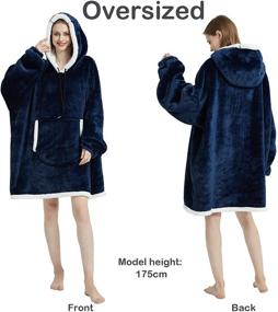 img 3 attached to 🧥 Hoodie Blanket Sweatshirt, Wearable Sherpa Microfiber Fleece Pullover with Front Pocket, Ultra Soft & Warm Cozy Throw for Men and Women, One Size Fits All (Navy) - Enhanced SEO