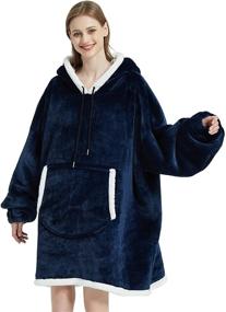 img 4 attached to 🧥 Hoodie Blanket Sweatshirt, Wearable Sherpa Microfiber Fleece Pullover with Front Pocket, Ultra Soft & Warm Cozy Throw for Men and Women, One Size Fits All (Navy) - Enhanced SEO