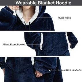 img 2 attached to 🧥 Hoodie Blanket Sweatshirt, Wearable Sherpa Microfiber Fleece Pullover with Front Pocket, Ultra Soft & Warm Cozy Throw for Men and Women, One Size Fits All (Navy) - Enhanced SEO