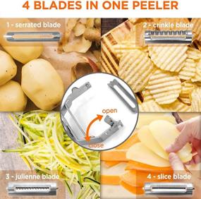 img 1 attached to Living Chef Easy Peeler 4-in-1: Multifunctional Stainless Steel for Potatoes, Vegetables, Fruits - Serrated, Julienne, Crinkle, and Slice Blade