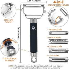 img 3 attached to Living Chef Easy Peeler 4-in-1: Multifunctional Stainless Steel for Potatoes, Vegetables, Fruits - Serrated, Julienne, Crinkle, and Slice Blade