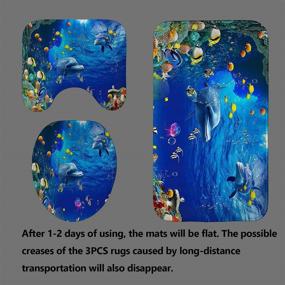 img 1 attached to 🐬 4-частый набор душевой занавески OLEBETY с милыми дельфинами с тропическими рыбами, медузами, кораллами и водорослями - морская жизнь в океане, декор для детской в ванной комнате. Включает тканевую ванную шторку, антипробуксовочный коврик для ванны, коврик для унитаза в привлекательном синем оттенке моря.