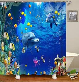 img 2 attached to 🐬 4-Piece OLEBETY Cute Dolphin Shower Curtain Set with Tropical Fish, Jellyfish, Coral, Seaweed - Marine Life Ocean Animal Bathroom Decor for Kids. Includes Fabric Bath Curtain, Non-Slip Bath Rug, Toilet Mat Carpet in Stunning Blue Seas