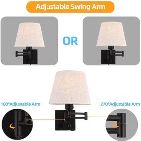 img 1 attached to 🛏️ Enhance Your Bedroom with a Versatile Bedside Wall Mount Light: Swing Arm Fabric Shade Wall Sconce Light with Integrated Dimmable Switch, Outlet, USB Port, and Plug in Cord - Black Wall Lamp for Sophisticated Bedroom, Living Room and Hotel Décor